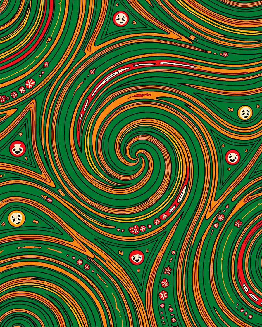 Groovy Green Swirl Abstract Faces Rug