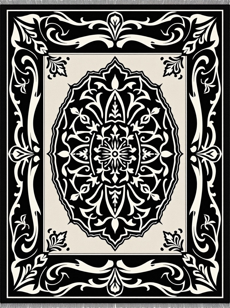 Black Ivory Ornamental Oval Medallion Rug