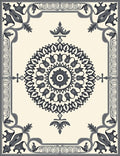 Ornate Cream Mandala Border Rug