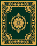 Green and Gold Floral Medallion Border Rug
