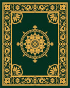 Green and Gold Floral Medallion Border Rug