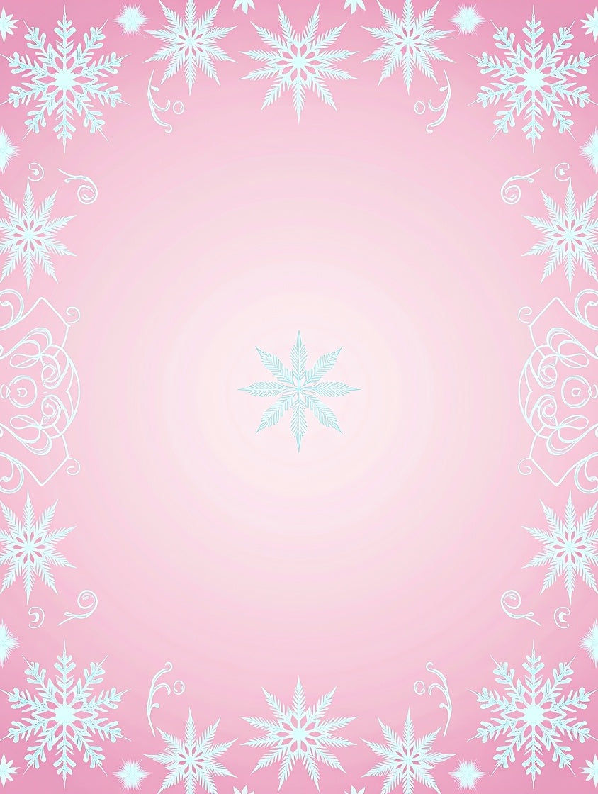 Delicate Teal Snowflake Frame Pink Rug