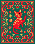 Whimsical Red Cat Folk Art Rug