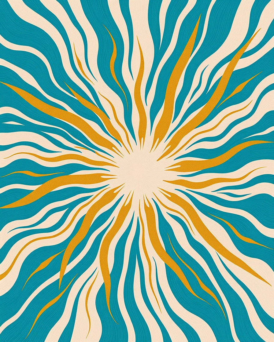 Retro Teal Orange Sunburst Rug
