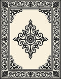 Ornate Black Scrollwork Central Medallion Rug