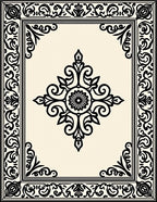 Ornate Black Scrollwork Central Medallion Rug