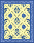 Blue Floral Damask Yellow Border Rug