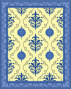 Blue Floral Damask Yellow Border Rug