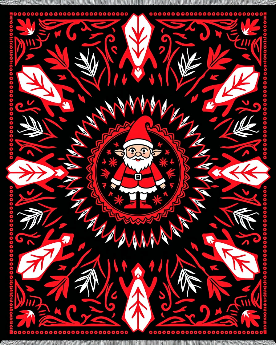 Red Black Festive Gnome Mandala Rug
