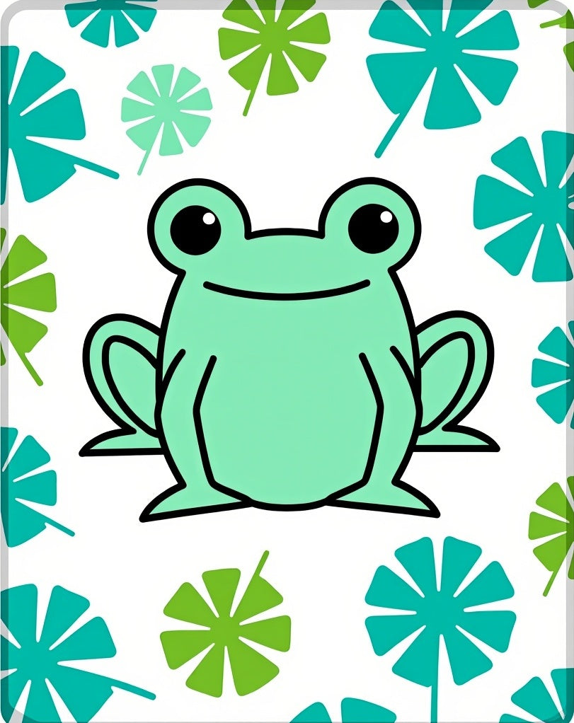 Green Frog With Teal Leaf Accents Rug