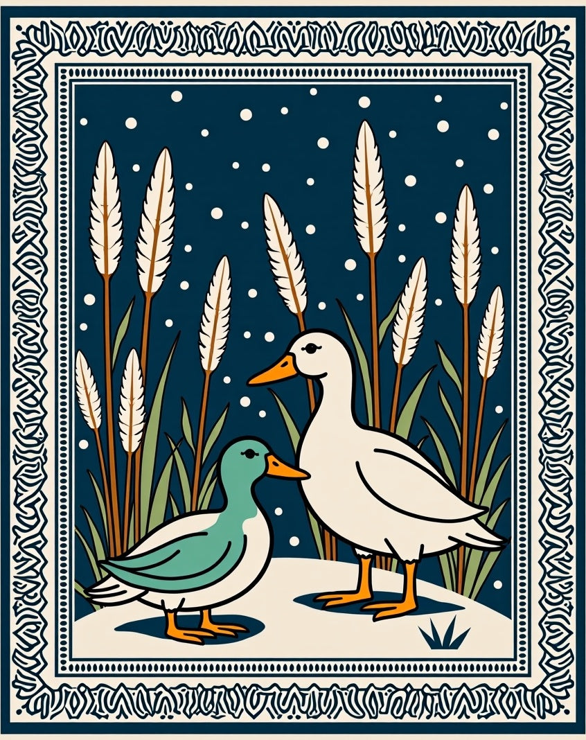 Charming Duo Ducks Tall Grass Scene Rug