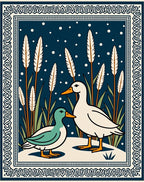 Charming Duo Ducks Tall Grass Scene Rug