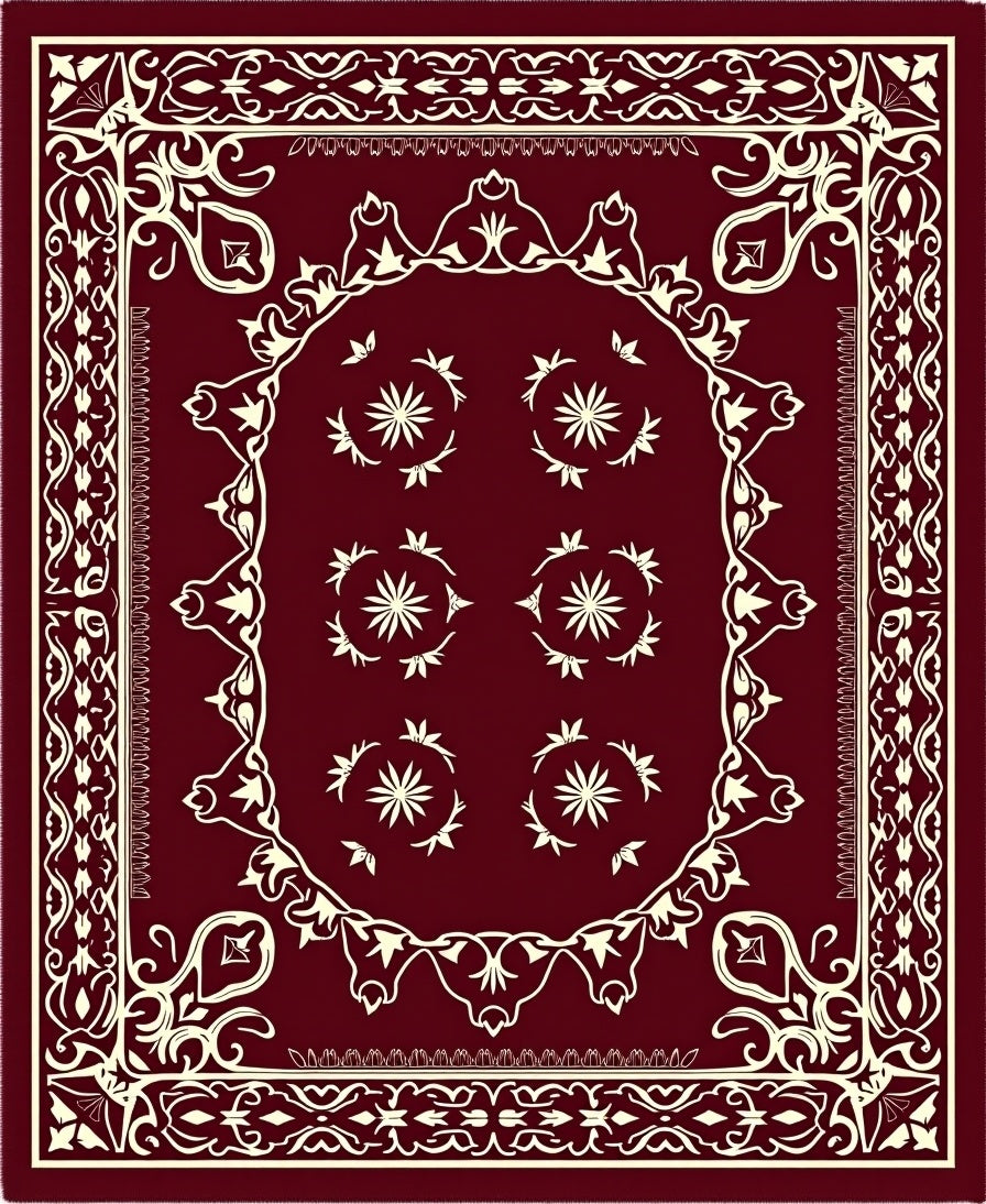 Deep Red Vintage Floral Medallion Rug