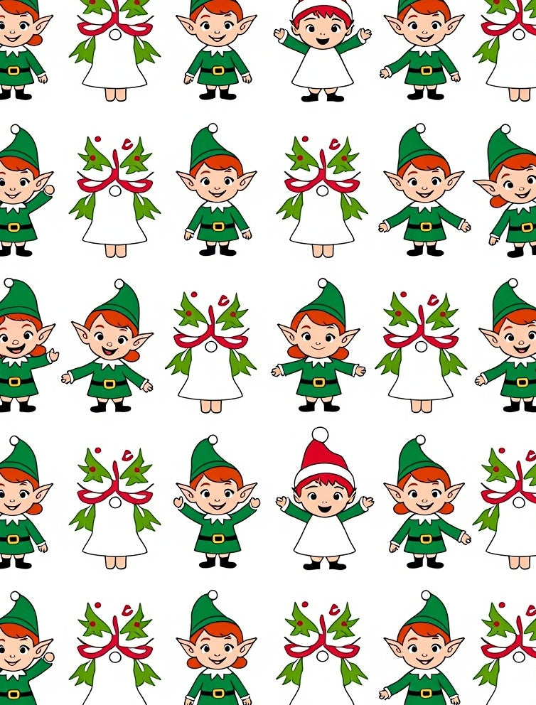 Cute Christmas Elves Repeat Green Red Rug