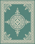 Teal Cream Floral Mandala Border Rug
