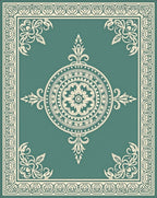 Teal Cream Floral Mandala Border Rug