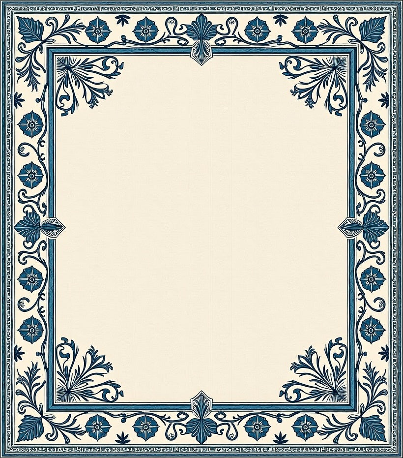 Vintage Navy Floral Scroll Border Rug