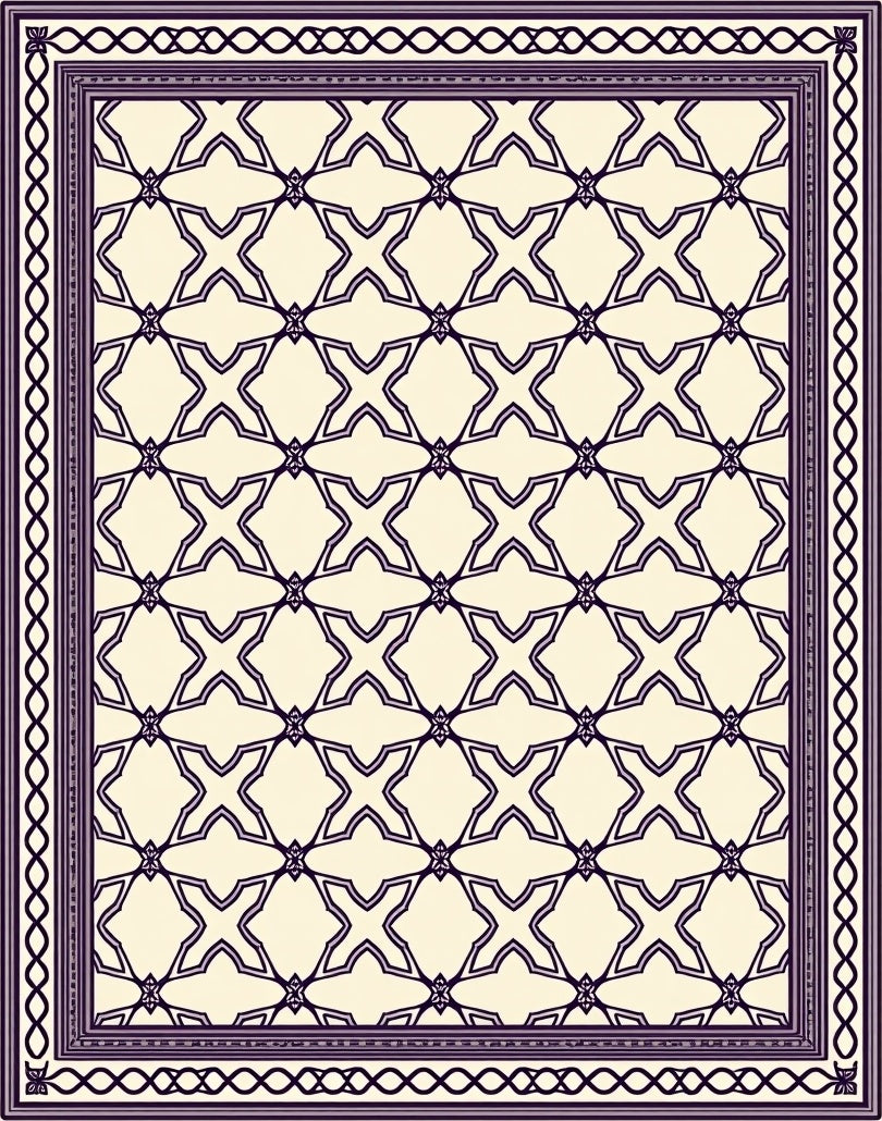 Cream Purple Geometric Lattice Border Rug