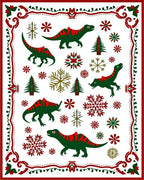 Green Red Dinosaur Snowflake Christmas Trees Rug