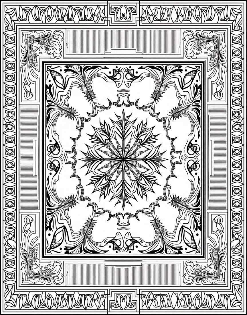 Intricate Black White Floral Mandala Art Rug