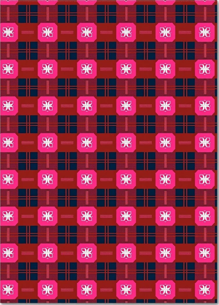 Dazzling Pink White Floral Plaid Rug