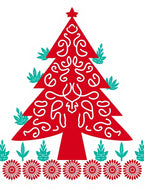 Festive Red Pine Tree Floral Border Rug