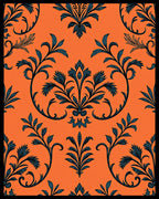 Deep Blue Floral Damask Orange Rug