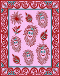 Whimsical Crimson Faces Floral Border Rug