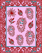 Whimsical Crimson Faces Floral Border Rug