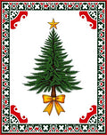 Green Fir Tree Golden Bow Frame Rug