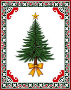 Green Fir Tree Golden Bow Frame Rug