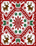 Red Christmas Reindeer Snowflake Border Rug