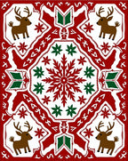 Red Christmas Reindeer Snowflake Border Rug