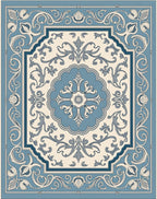 Blue Cream Renaissance Floral Medallion Rug