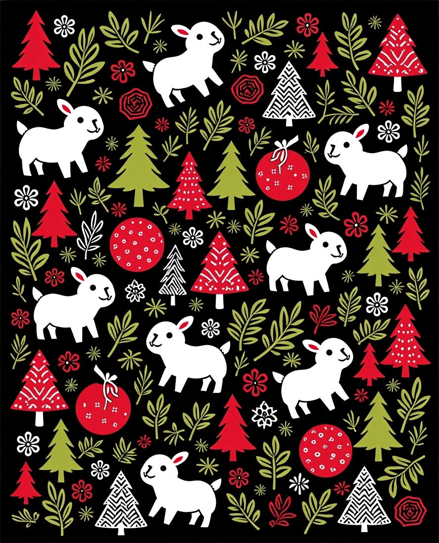 Festive White Lamb Christmas Tree Sprinkle Rug