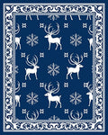 Navy White Winter Reindeer Snowflakes Border Rug