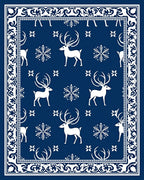 Navy White Winter Reindeer Snowflakes Border Rug