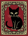 Black Cat Crimson Floral Border Rug