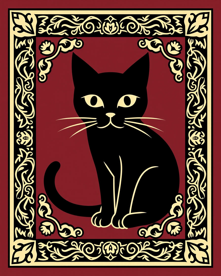 Black Cat Crimson Floral Border Rug