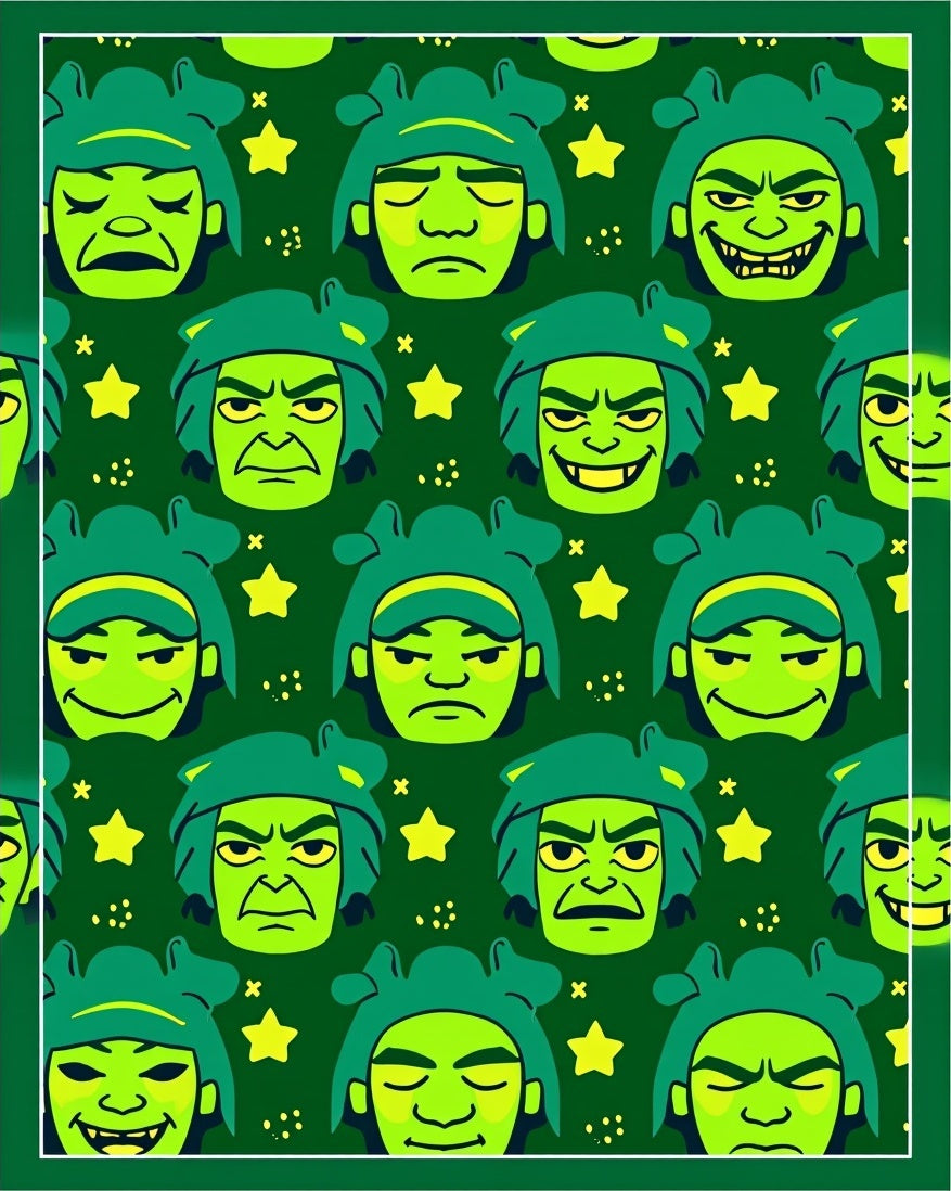 Green Cartoon Face Star Background Rug