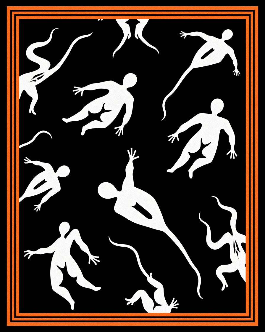 Orange Black Abstract Human Figures Rug
