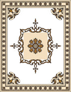 Ornate Golden Floral Medallion Border Rug