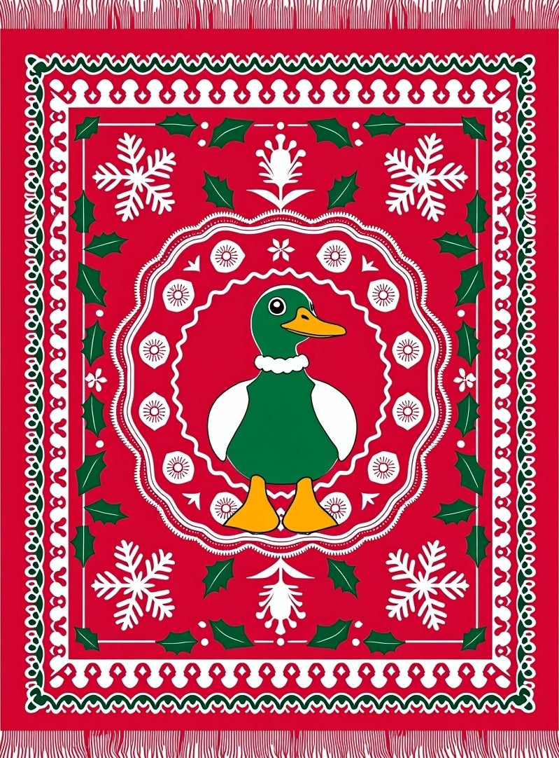 Festive Red Duck Snowflake Holly Rug
