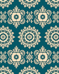 Teal Cream Floral Mandala Repeat Rug