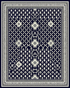 Dark Navy Ivory Geometric Diamond Mandala Rug