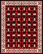 Bold Red and Black Floral Border Rug