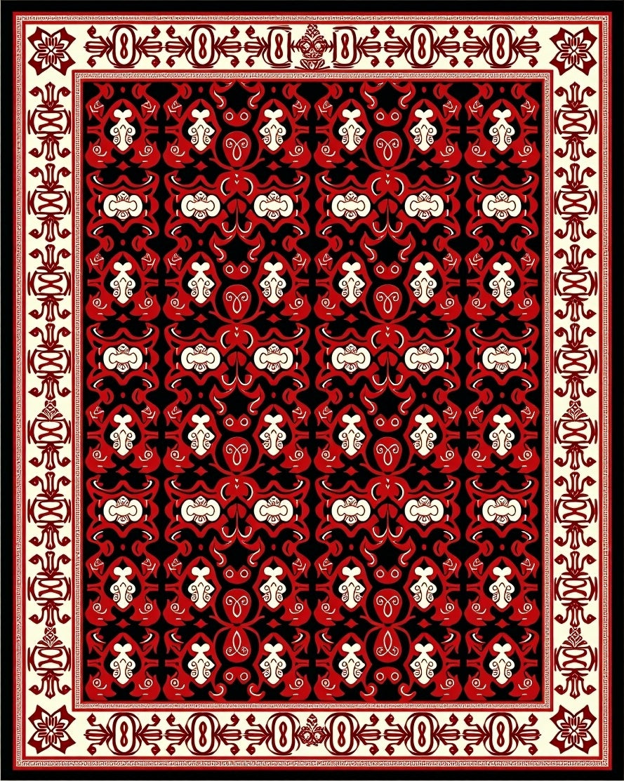 Bold Red and Black Floral Border Rug