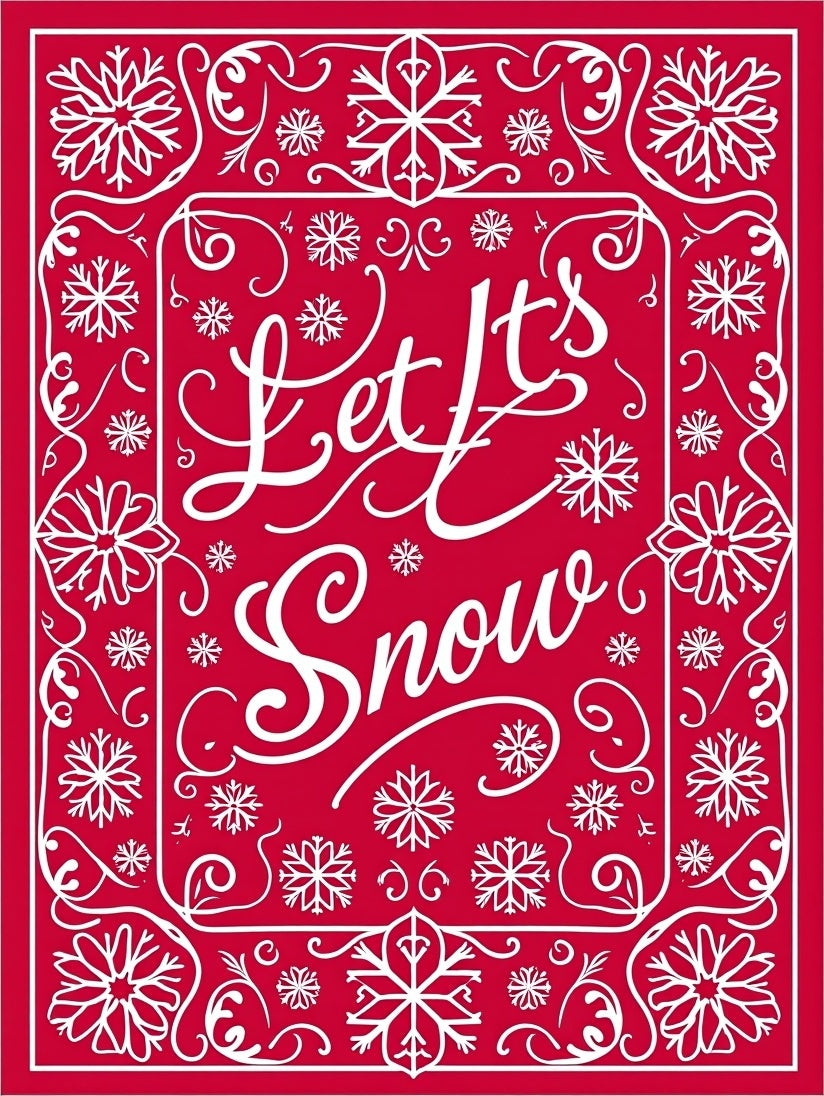 White Snowflakes Border Holiday Rug