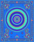 Vibrant Blue Floral Sunburst Mandala Rug