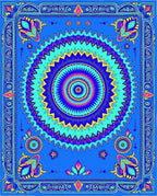 Vibrant Blue Floral Sunburst Mandala Rug